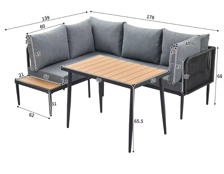 sklum es Salon de Jardin d’Angle avec Table à Manger