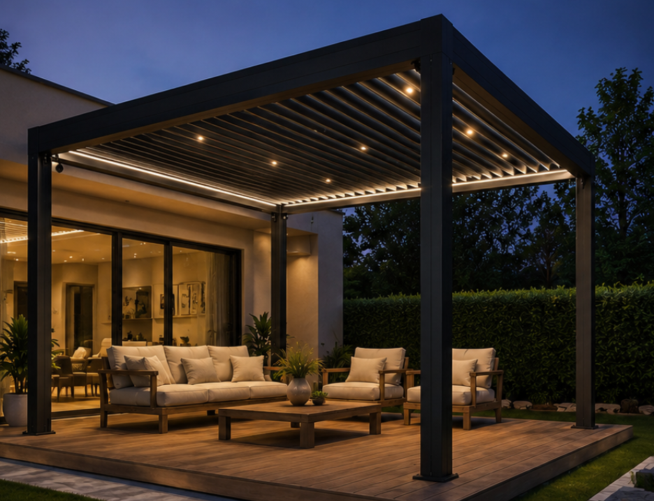 sklum es Pergola Bioclimatique Moderne avec Toit Motorisé et LED